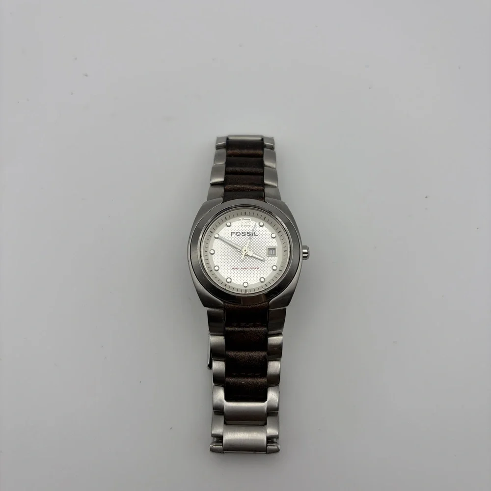 Women's Fossil Watch Stainless Steel Watch Silver Brown Two Tone Date Quartz
